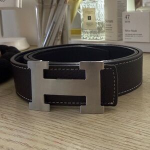 Hermes Black Belt with Silver H Buckle